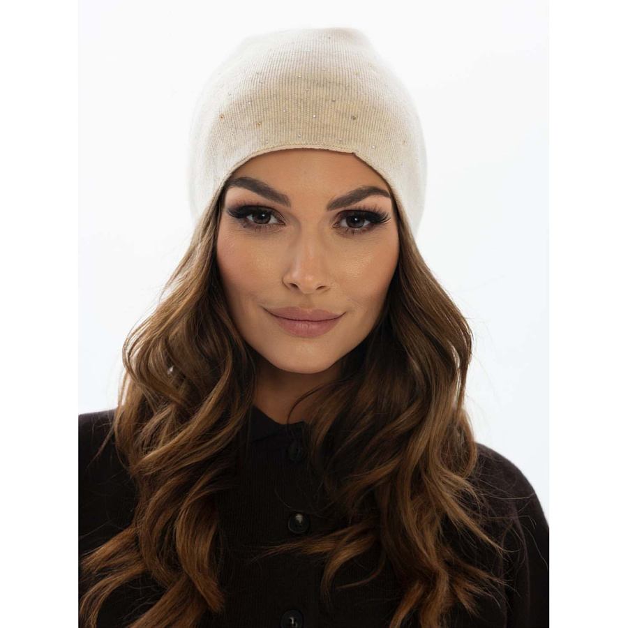 Beige Slouchy Damen Mütze mit Kristallen – Peterson – Bild 2