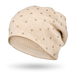 Elegante Slouchy Mütze mit Kristallen in Beige – Peterson
