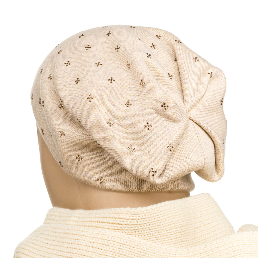 Elegante Slouchy Mütze mit Kristallen in Beige – Peterson – Bild 5