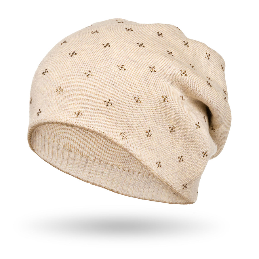 Elegante Slouchy Mütze mit Kristallen in Beige – Peterson – Bild 3