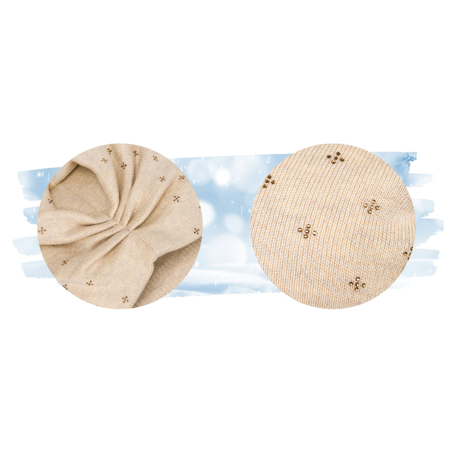 Elegante Slouchy Mütze mit Kristallen in Beige – Peterson – Bild 10