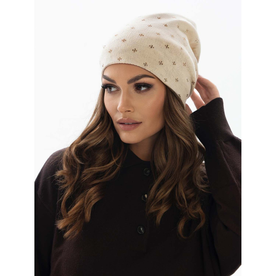 Elegante Slouchy Mütze mit Kristallen in Beige – Peterson – Bild 2