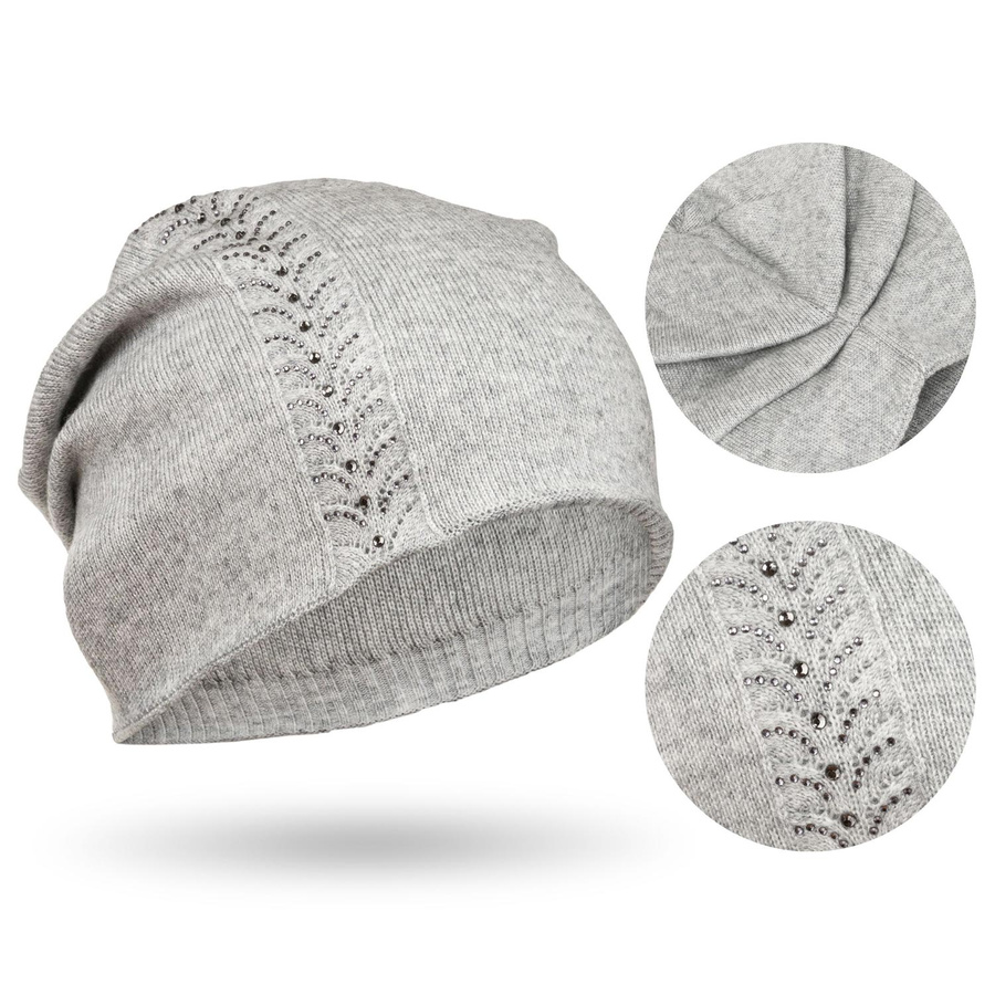 Damen Wintermütze Slouchy mit Kristallen in Grau – Peterson