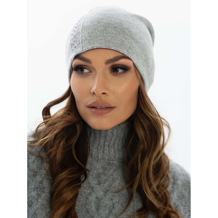 Damen Wintermütze Slouchy mit Kristallen in Grau – Peterson – Bild 3