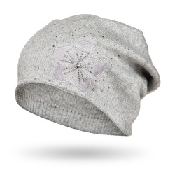 Graue Mütze mit Blumenstickerei und Kristallen – Peterson