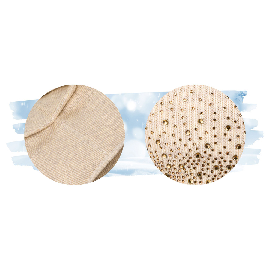 Beanie Mütze mit Kristallen in Beige – Peterson – Bild 12