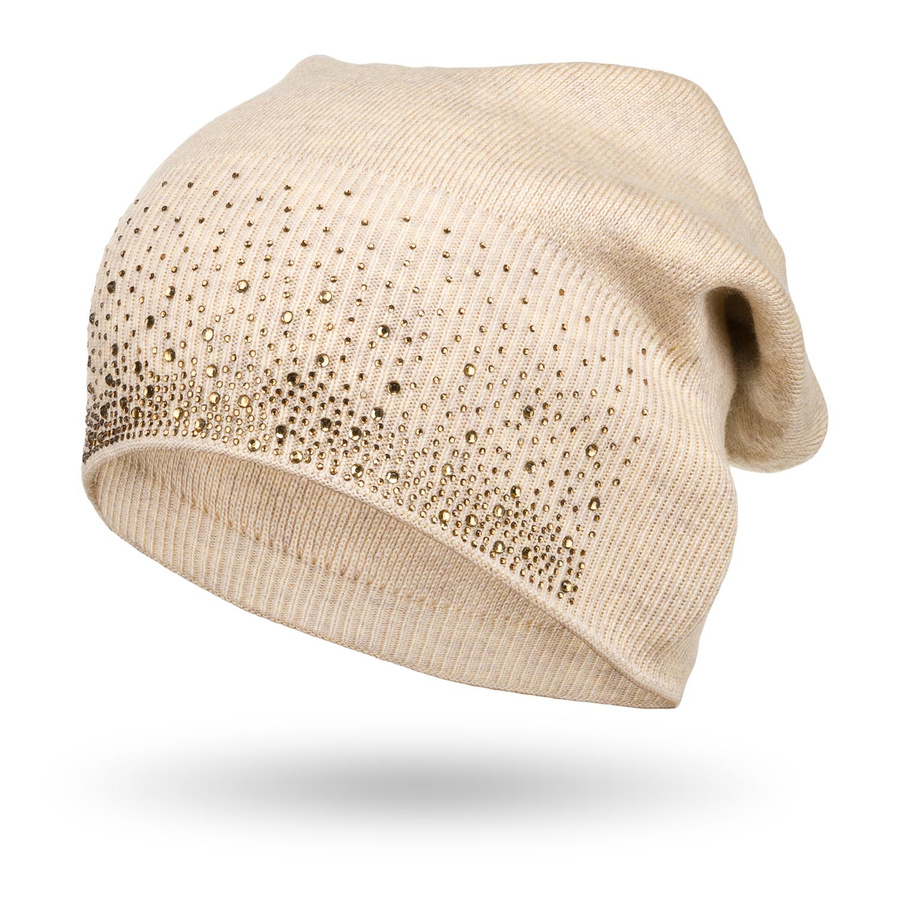 Beanie Mütze mit Kristallen in Beige – Peterson – Bild 4