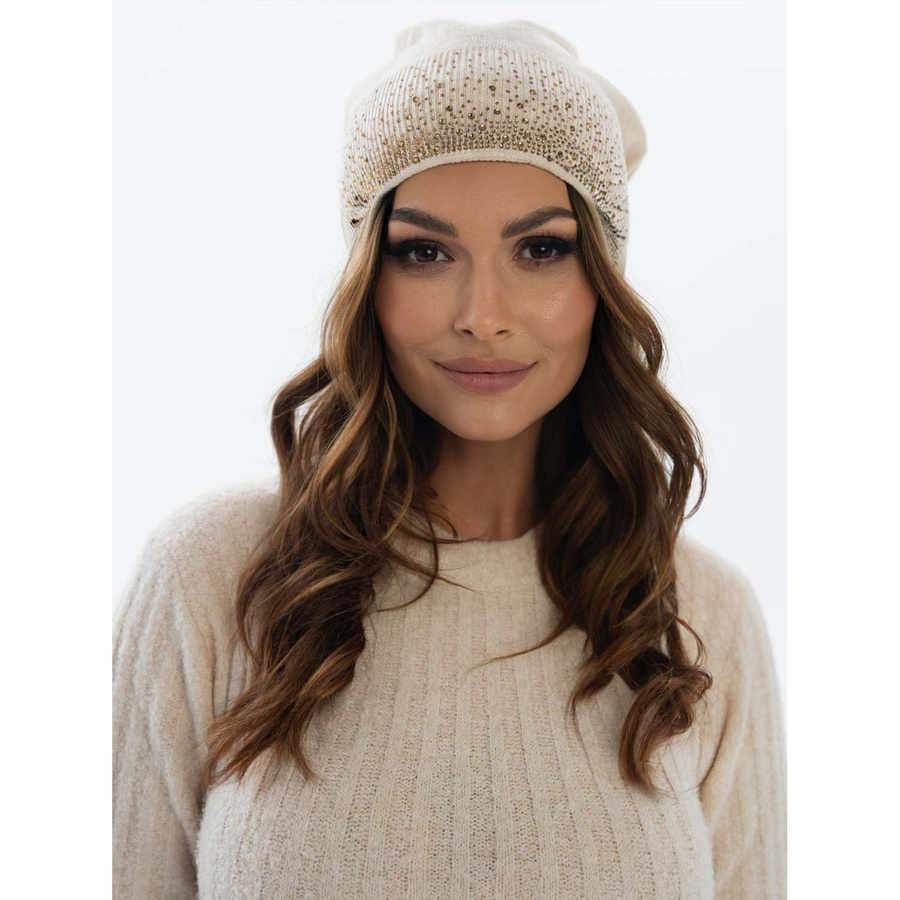 Beanie Mütze mit Kristallen in Beige – Peterson – Bild 2