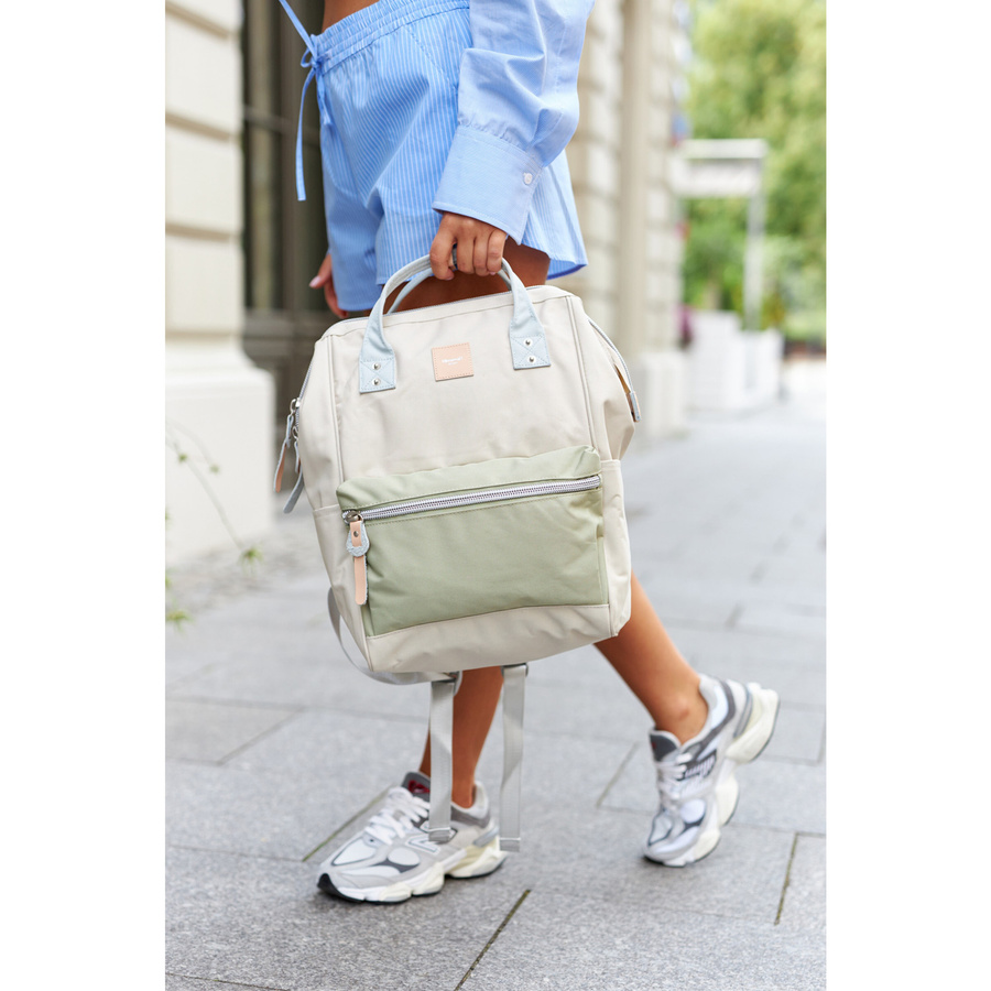 Beige-grüner Schulrucksack mit USB-Anschluss – Himawari – Bild 5