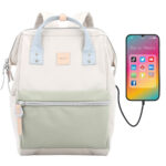Beige-grüner Schulrucksack mit USB-Anschluss – Himawari