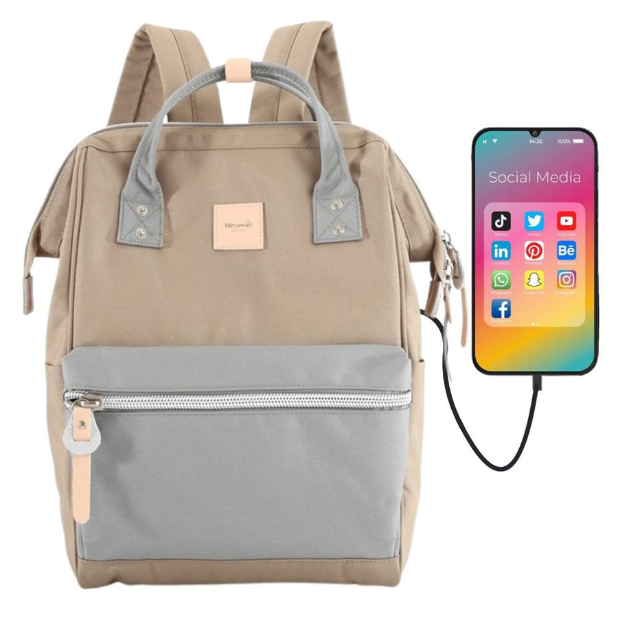 Beige-grauer Damen Rucksack mit verstellbaren Schultergurten – Himawari