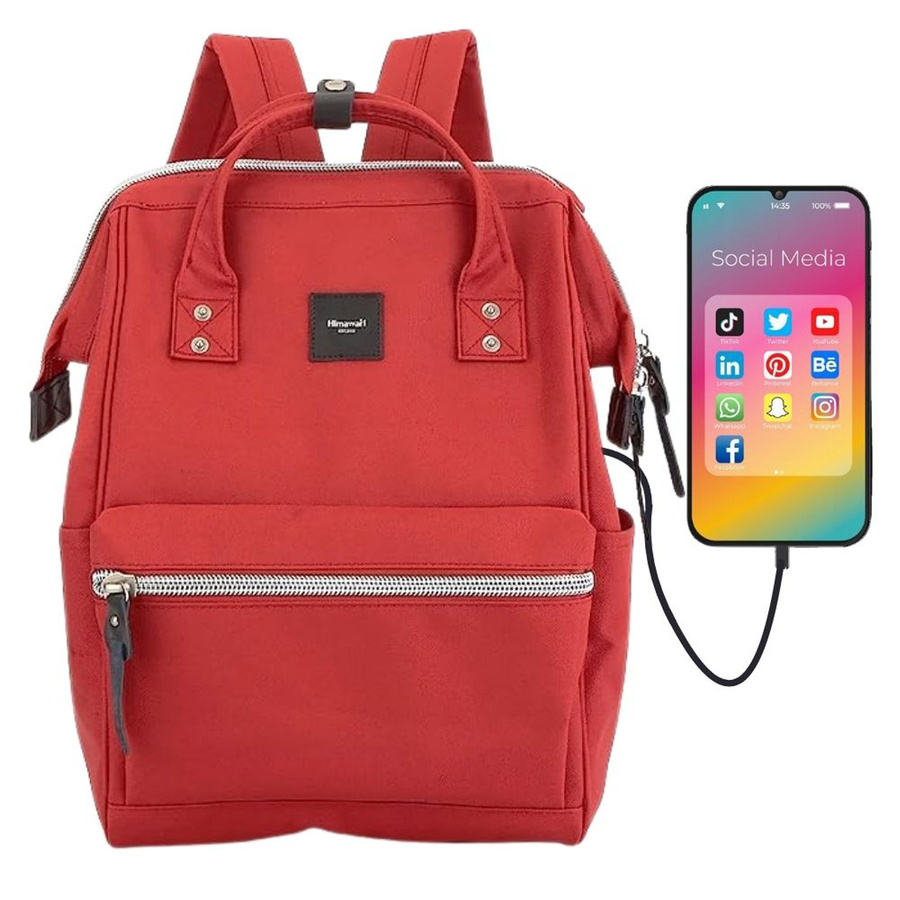 Roter, städtischer Laptop Rucksack mit USB-Anschluss – Himawari