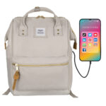 Beiger Rucksack mit USB-Anschluss für 13,3” Laptop – Himawari