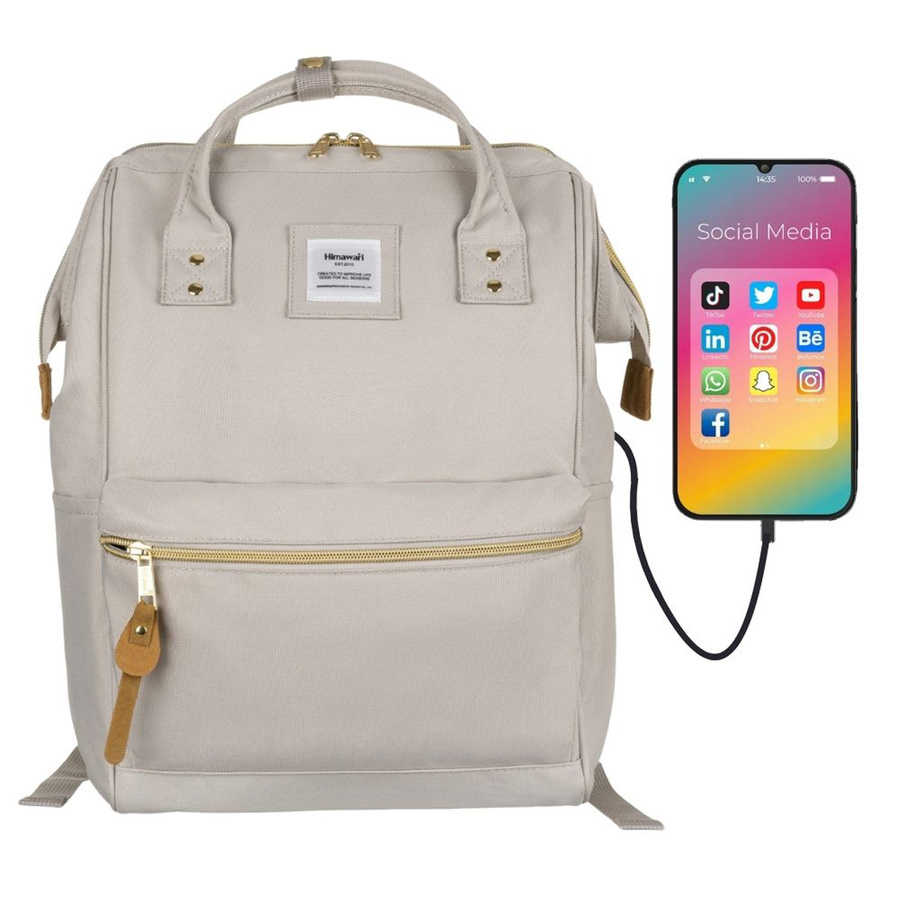 Beiger Rucksack mit USB-Anschluss für 13,3” Laptop – Himawari