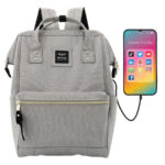 Grauer Damen Rucksack mit USB und Laptopfach – Himawari