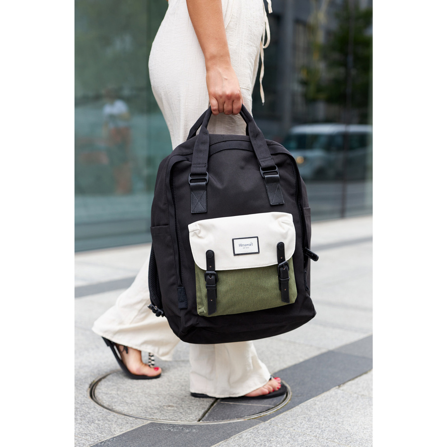 Laptop Rucksack Schwarz mit grüner Vordertasche – Himawari – Bild 11