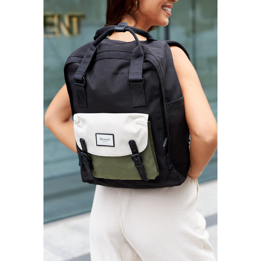 Laptop Rucksack Schwarz mit grüner Vordertasche – Himawari – Bild 5