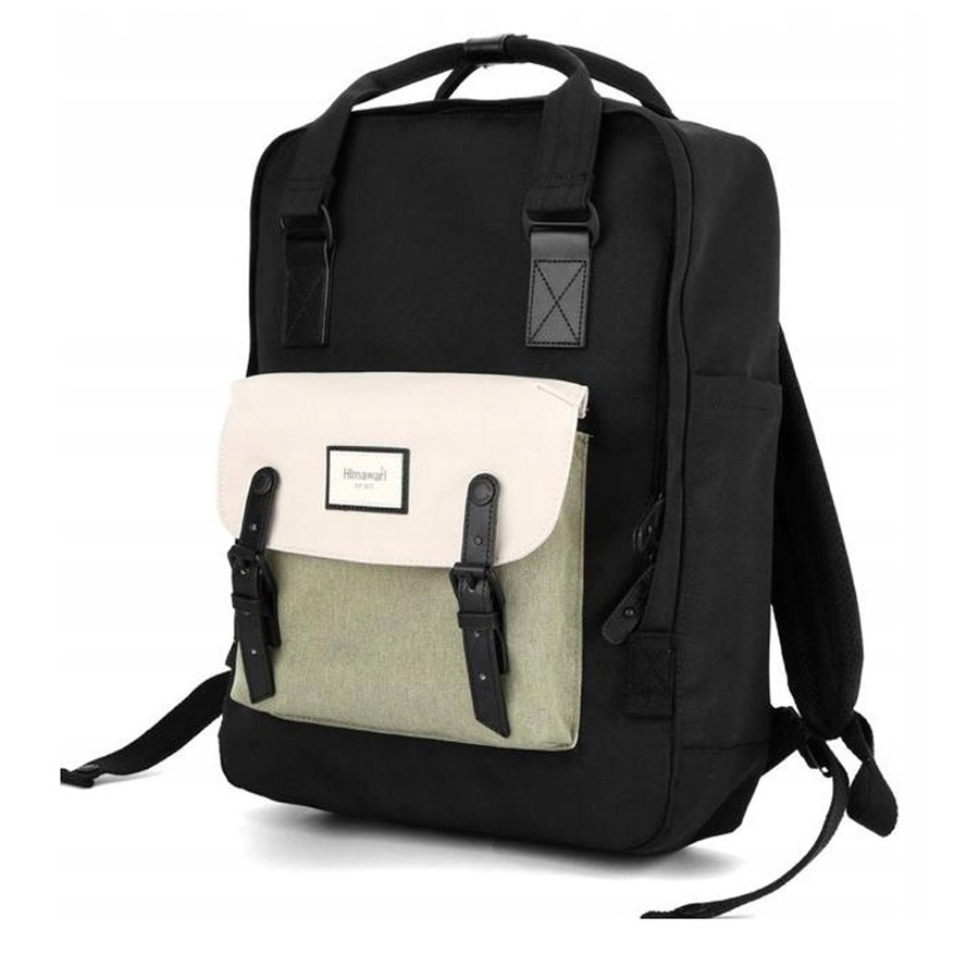 Laptop Rucksack Schwarz mit grüner Vordertasche – Himawari