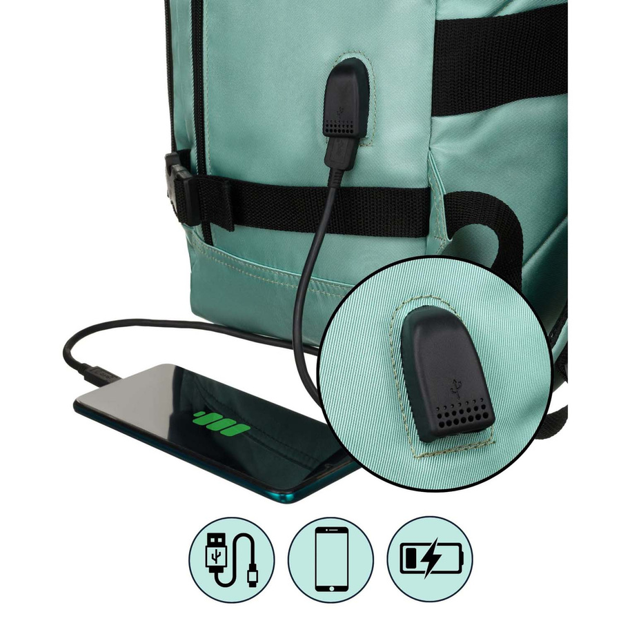 Türkiser Reiserucksack mit zwei Fächern, Koffergurt und USB-Anschluss – Peterson – Bild 16