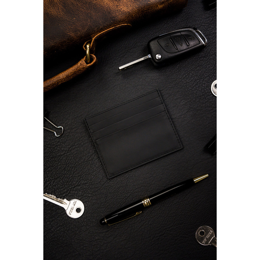 Schwarzes Leder Etui für Karten und Dokumente – Bild 2