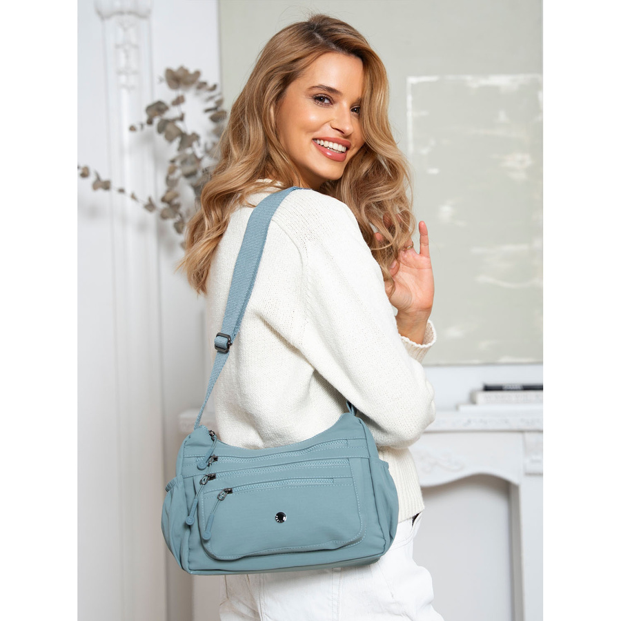 Blaue Damen Handtasche aus Polyester mit Front-Reißverschlusstasche – Peterson – Bild 2