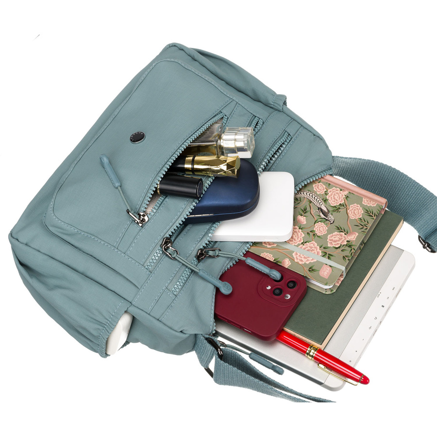 Blaue Damen Handtasche aus Polyester mit Front-Reißverschlusstasche – Peterson – Bild 11