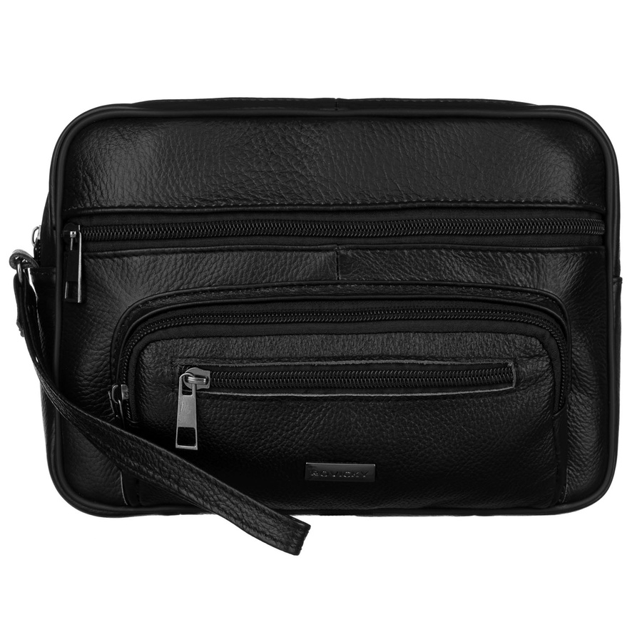 Herren Gürteltasche aus Leder in Schwarz mit Fächern & Handgriff – Rovicky – Bild 4