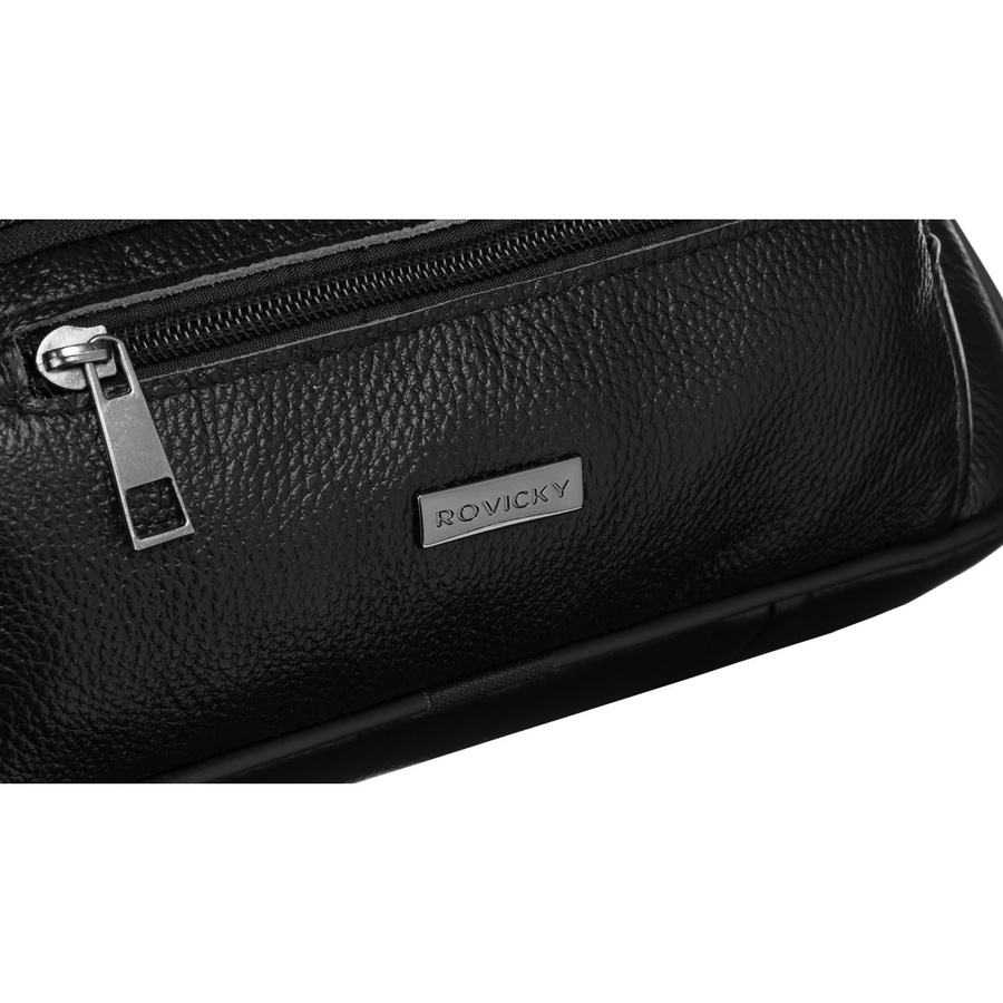 Herren Gürteltasche aus Leder in Schwarz mit Fächern & Handgriff – Rovicky – Bild 8