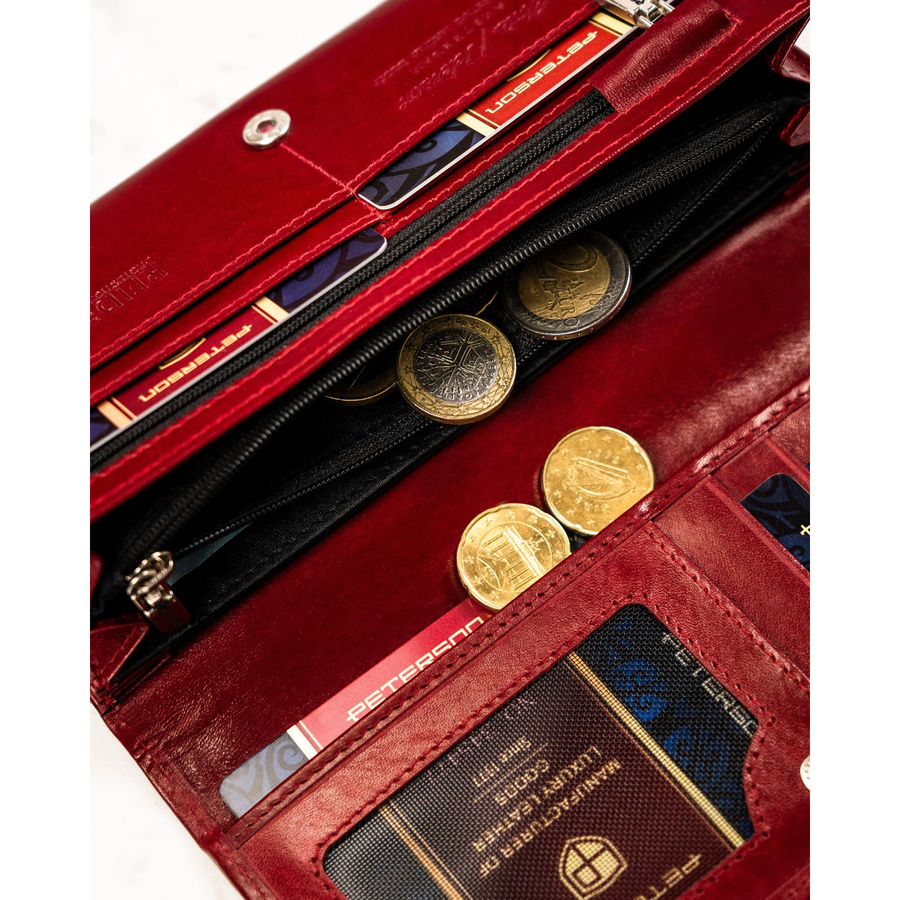 Elegante Damen Geldbörse aus Leder in Rot mit Druckknopf – Peterson – Bild 12