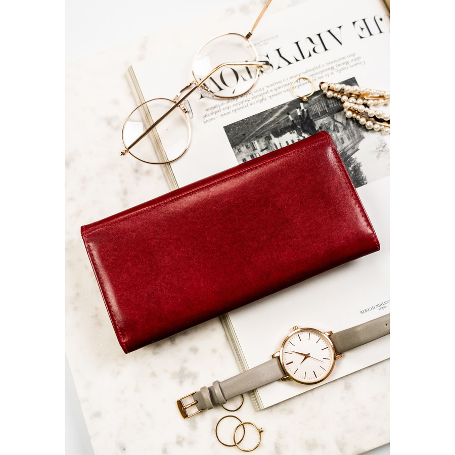 Elegante Damen Geldbörse aus Leder in Rot mit Druckknopf – Peterson – Bild 7