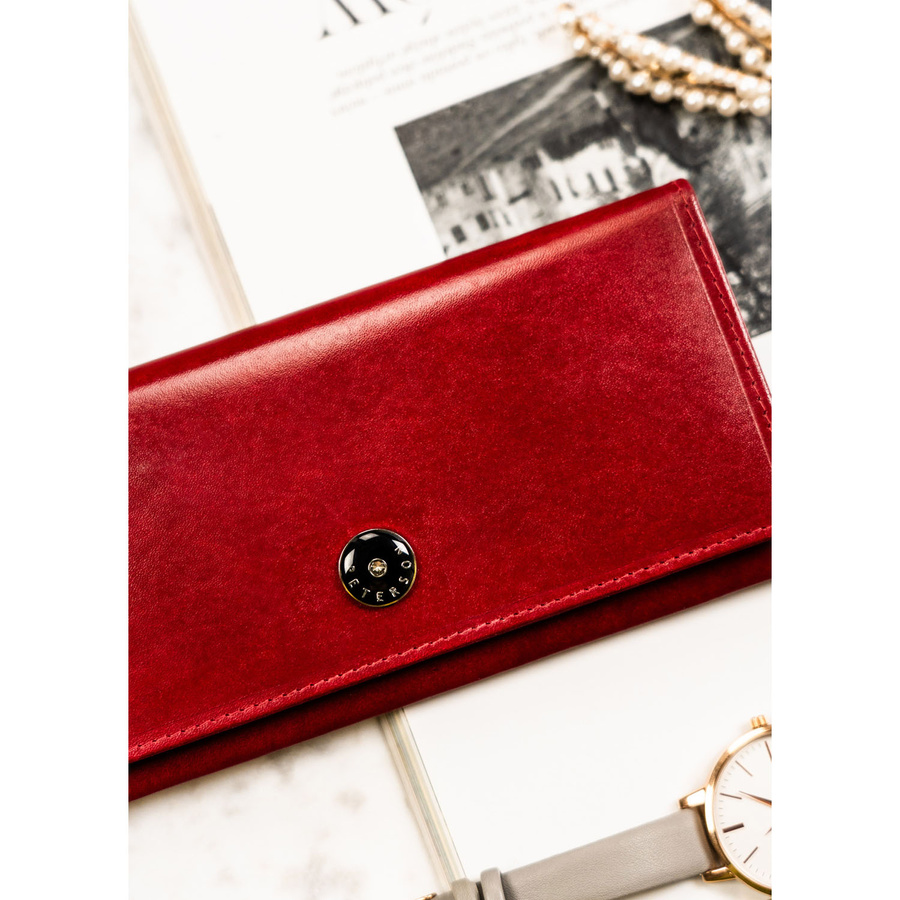 Elegante Damen Geldbörse aus Leder in Rot mit Druckknopf – Peterson – Bild 6