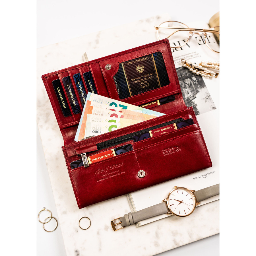 Elegante Damen Geldbörse aus Leder in Rot mit Druckknopf – Peterson – Bild 8