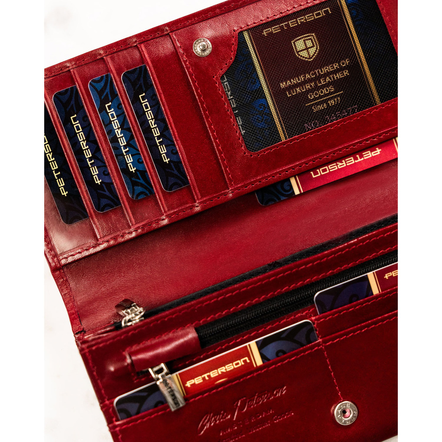 Elegante Damen Geldbörse aus Leder in Rot mit Druckknopf – Peterson – Bild 10