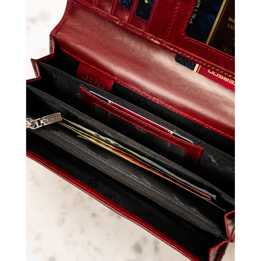 Elegante Damen Geldbörse aus Leder in Rot mit Druckknopf – Peterson – Bild 11