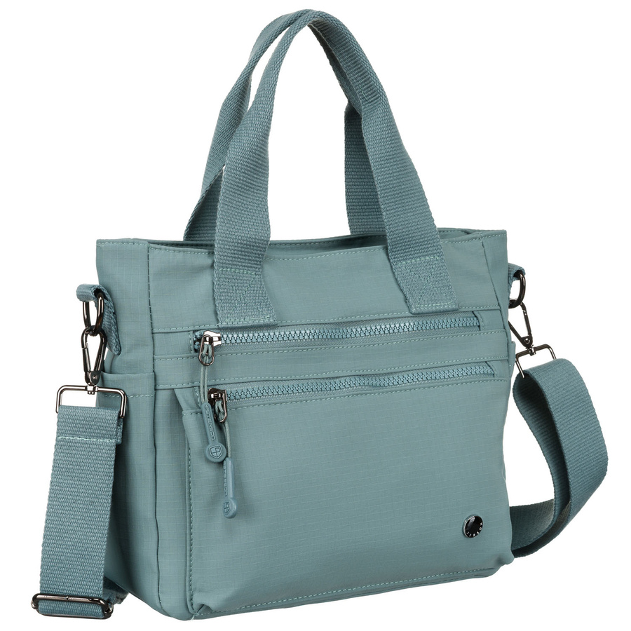 Kleine, blaue Damen Shopper aus Polyester mit Reißverschlusstaschen – Peterson