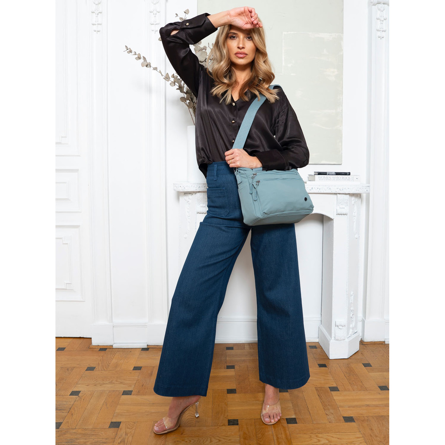 Kleine, blaue Damen Shopper aus Polyester mit Reißverschlusstaschen – Peterson – Bild 5