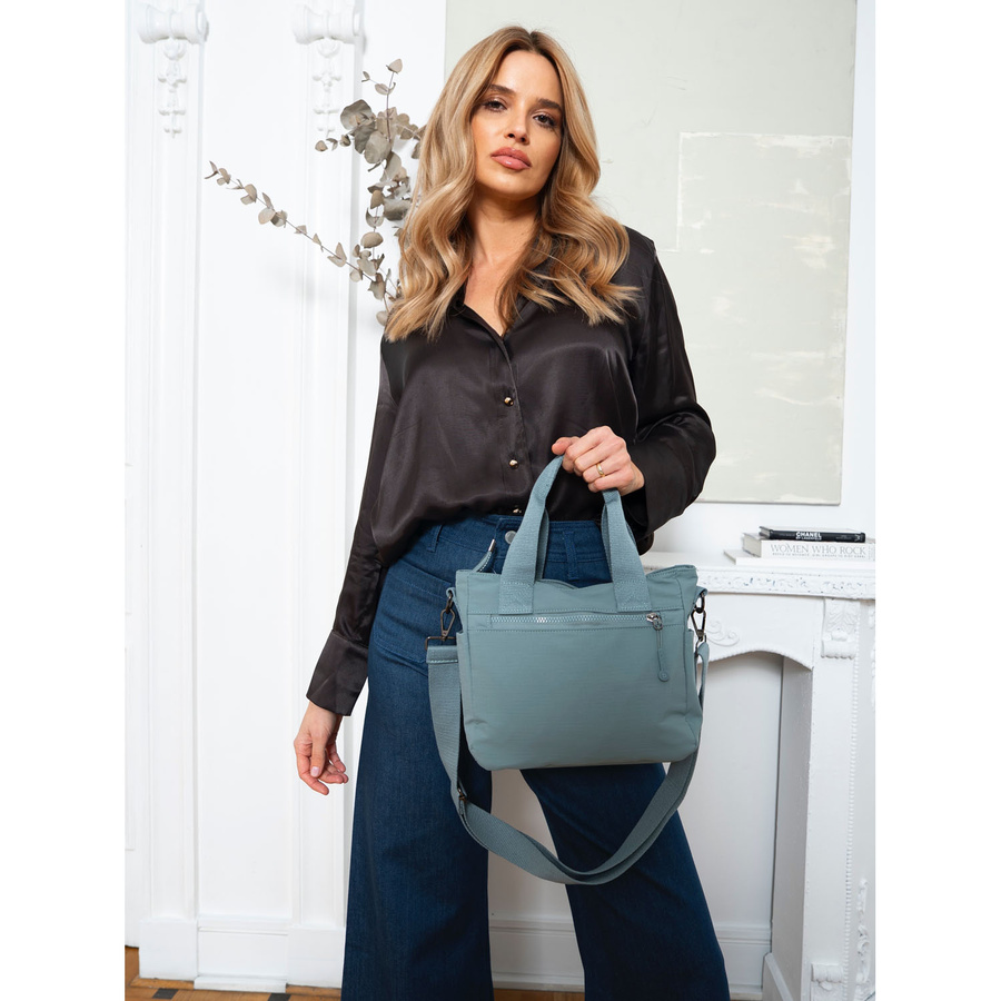 Kleine, blaue Damen Shopper aus Polyester mit Reißverschlusstaschen – Peterson – Bild 6