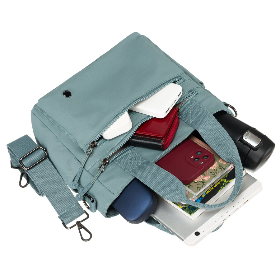 Kleine, blaue Damen Shopper aus Polyester mit Reißverschlusstaschen – Peterson – Bild 11