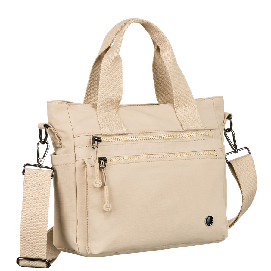 Kompakte Damen Shopper aus Polyester in Beige mit abnehmbarem Riemen – Peterson