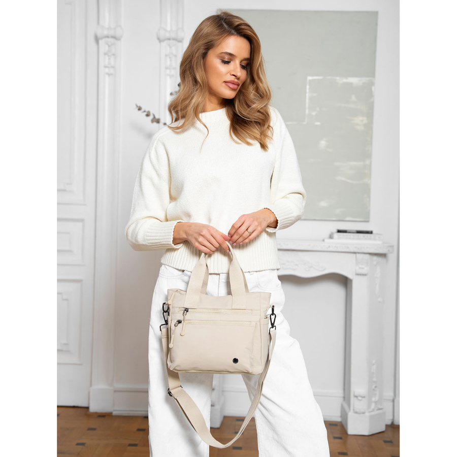 Kompakte Damen Shopper aus Polyester in Beige mit abnehmbarem Riemen – Peterson – Bild 3