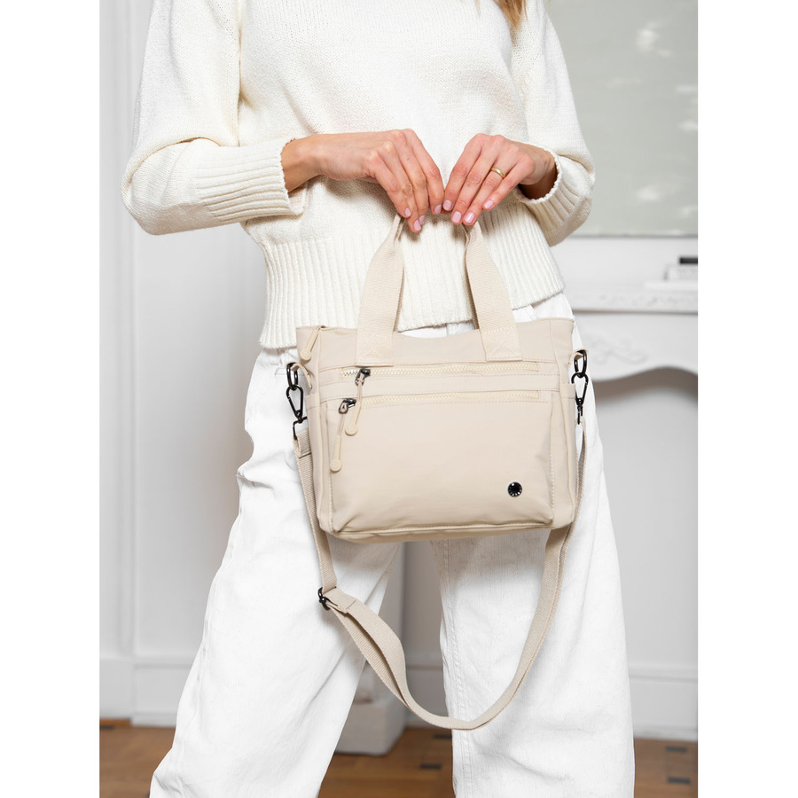 Kompakte Damen Shopper aus Polyester in Beige mit abnehmbarem Riemen – Peterson – Bild 2