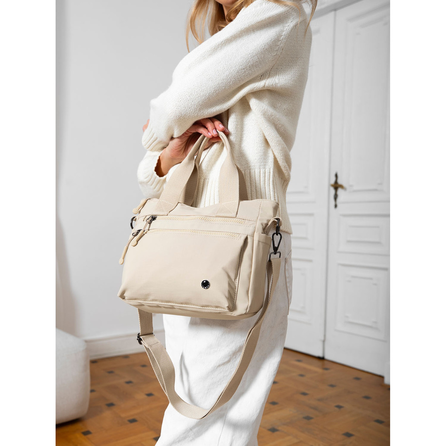 Kompakte Damen Shopper aus Polyester in Beige mit abnehmbarem Riemen – Peterson – Bild 6