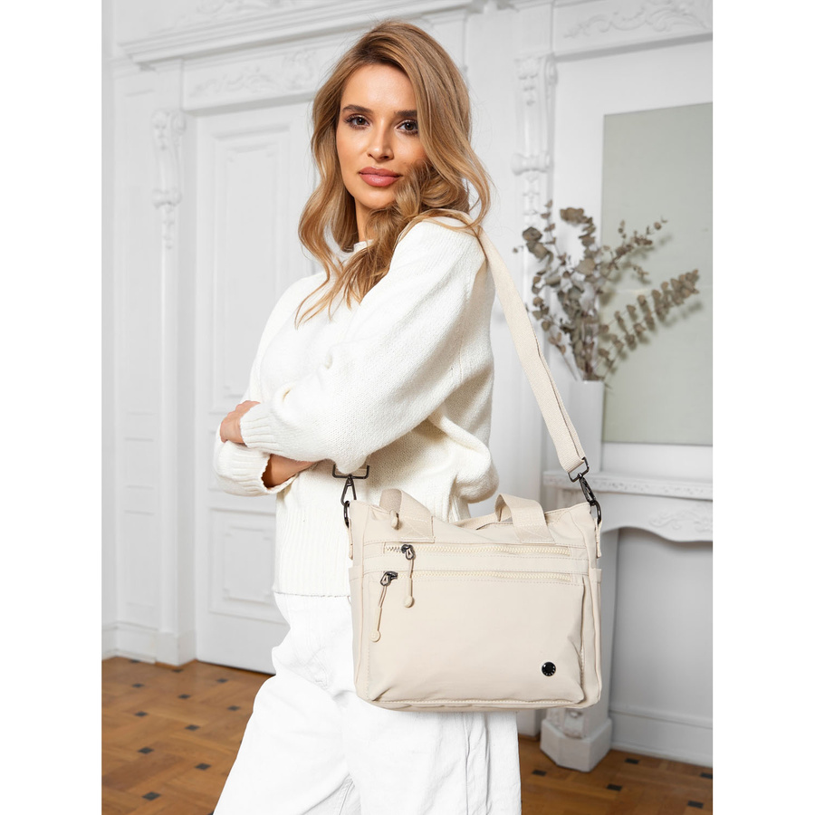 Kompakte Damen Shopper aus Polyester in Beige mit abnehmbarem Riemen – Peterson – Bild 8