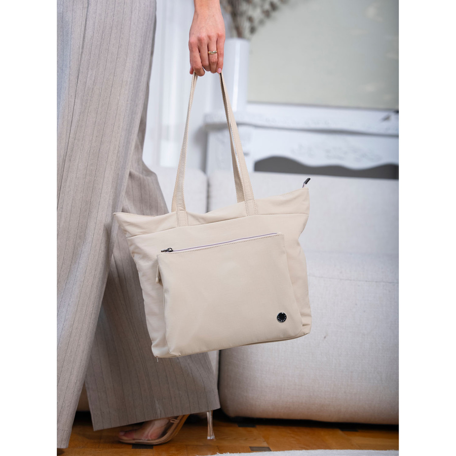 Geräumige Damen Shopper aus Polyester in Beige mit einem Hauptfach – Peterson – Bild 4