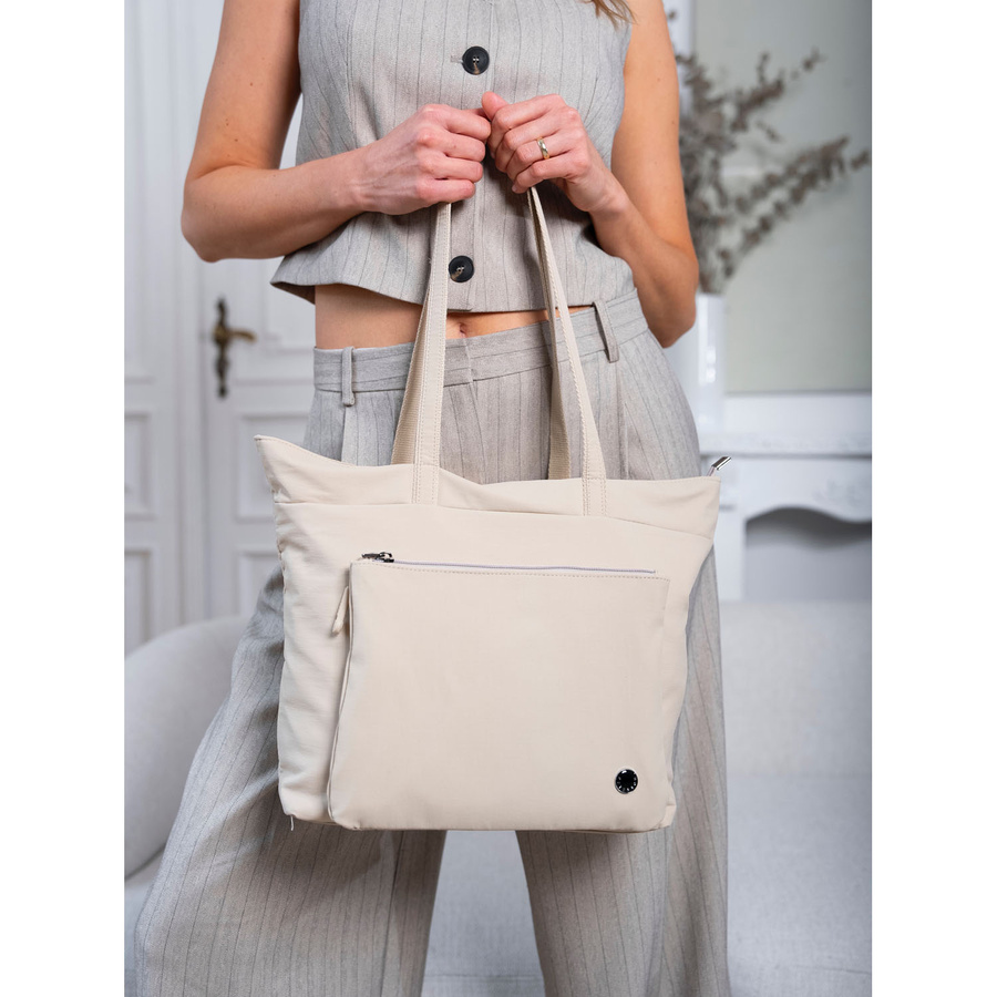 Geräumige Damen Shopper aus Polyester in Beige mit einem Hauptfach – Peterson – Bild 10