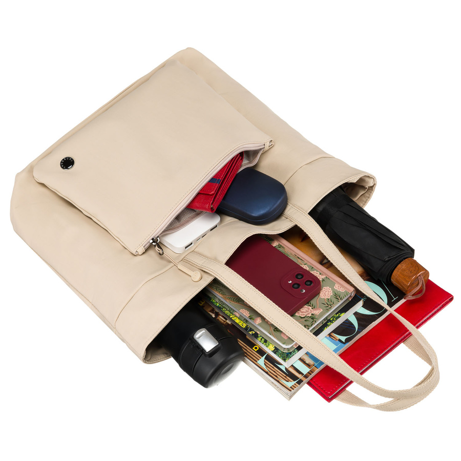 Geräumige Damen Shopper aus Polyester in Beige mit einem Hauptfach – Peterson – Bild 14