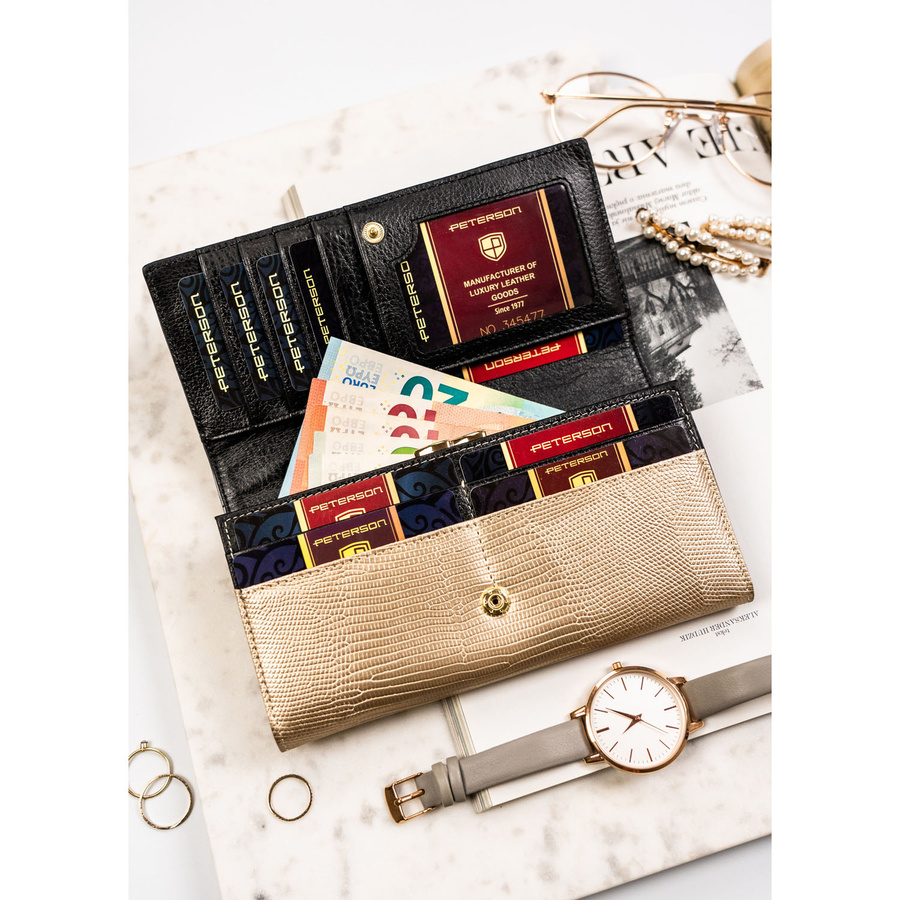 Damen Geldbörse schwarz-gold aus Lackleder – Peterson – Bild 6