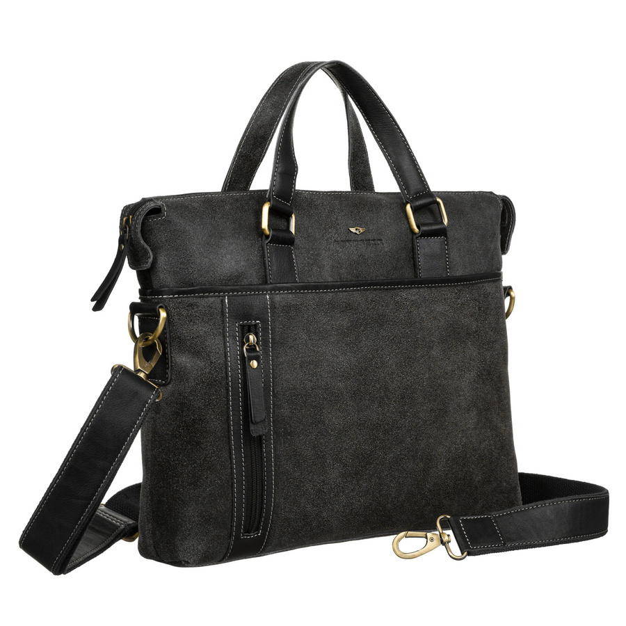 Schwarze Herren Aktentasche aus Leder mit Laptopfach – Peterson