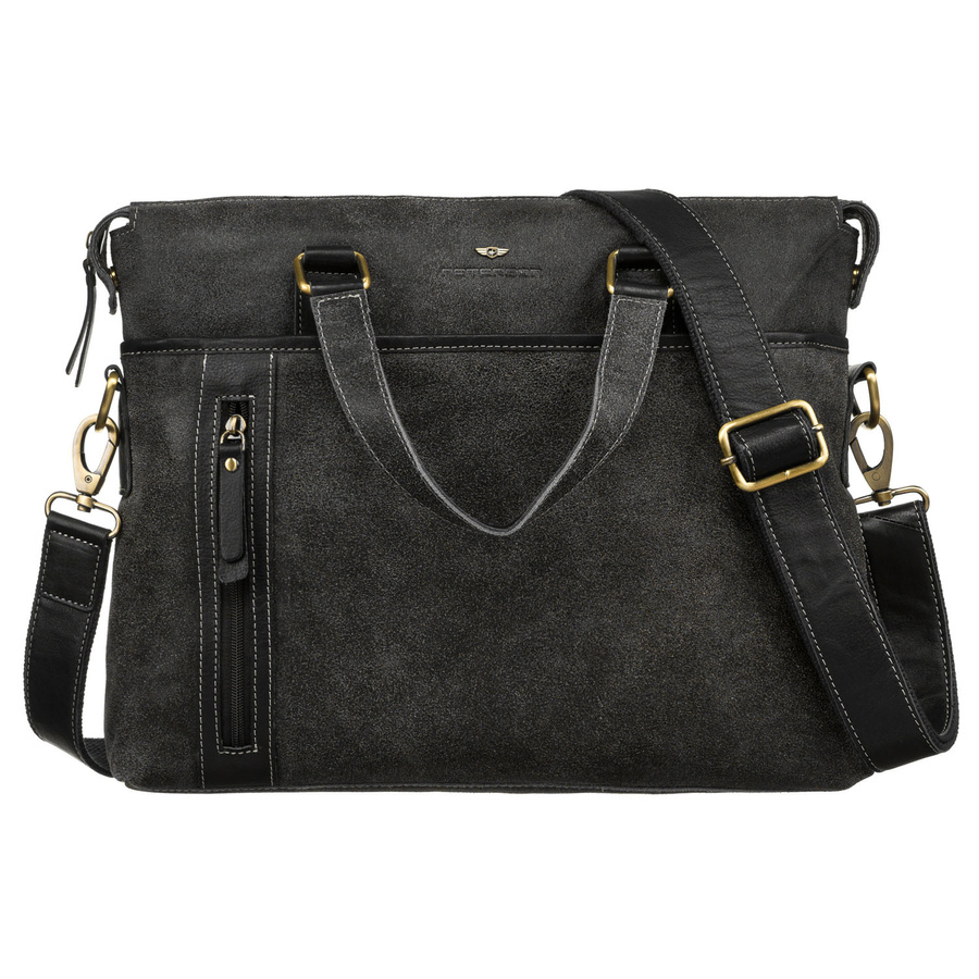 Schwarze Herren Aktentasche aus Leder mit Laptopfach – Peterson – Bild 2