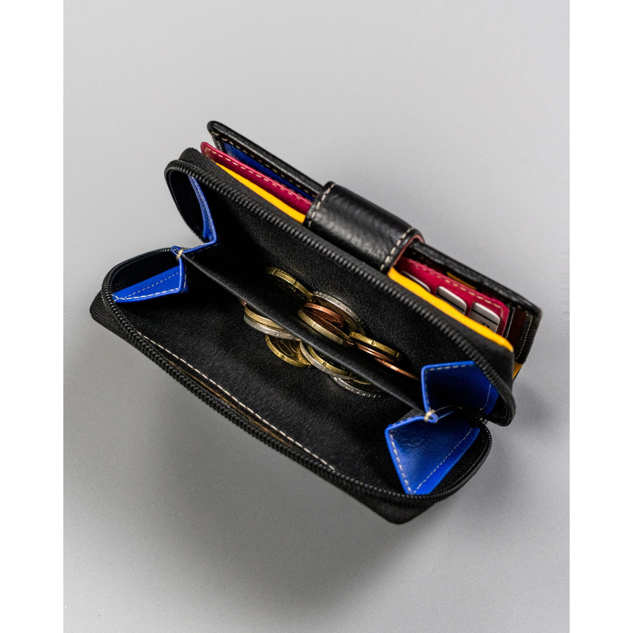 Stilvolle, schwarze Damen Geldbörse aus Leder mit Druckknopf und Reißverschluss – Rovicky – Bild 6